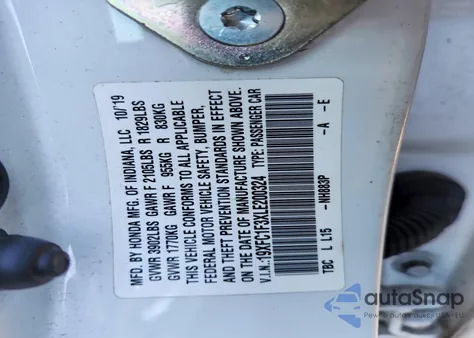 2020 Honda Civic Ex from USA, damaged, VIN 19XFC1F3XLE200324